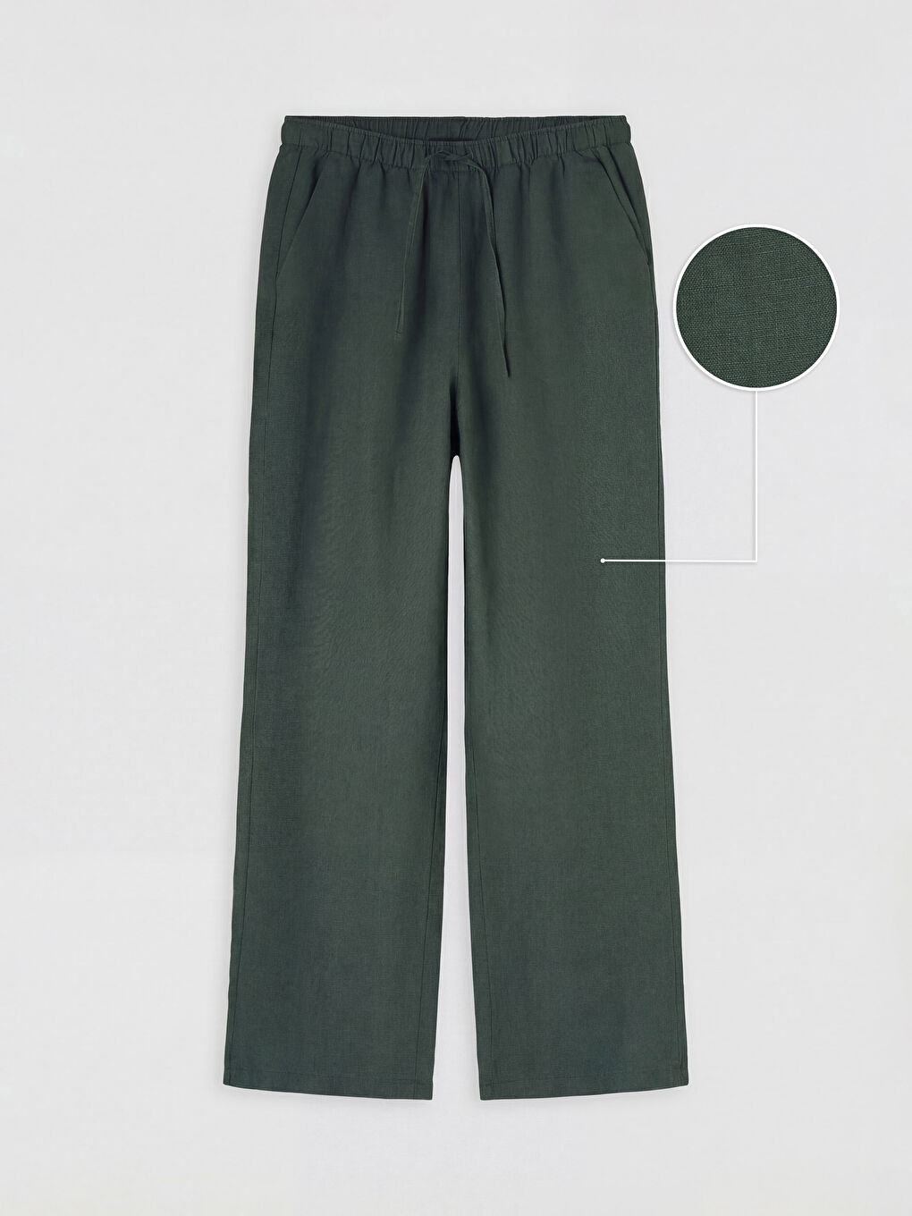 Yeşil Beli Lastikli Kadın Keten Pantolon