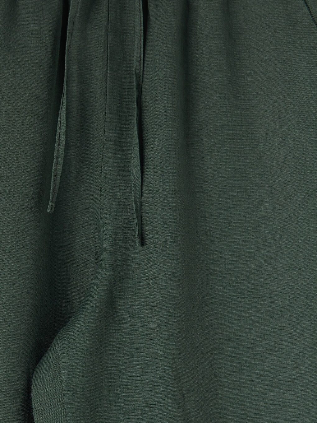 Yeşil Beli Lastikli Kadın Keten Pantolon-2