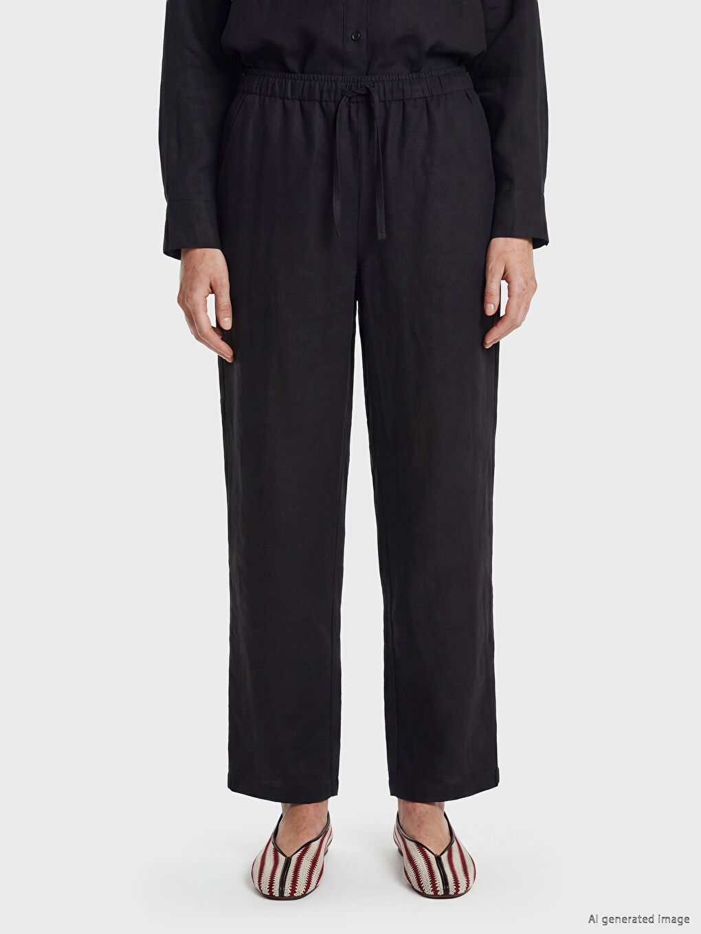 Elastic Waist Women's Linen Trousers-1