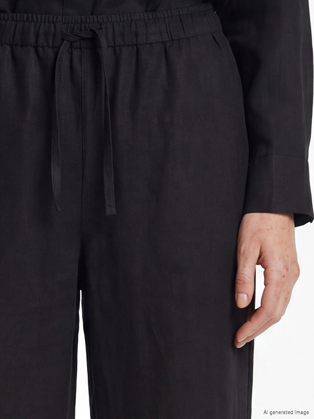 Elastic Waist Women's Linen Trousers-2
