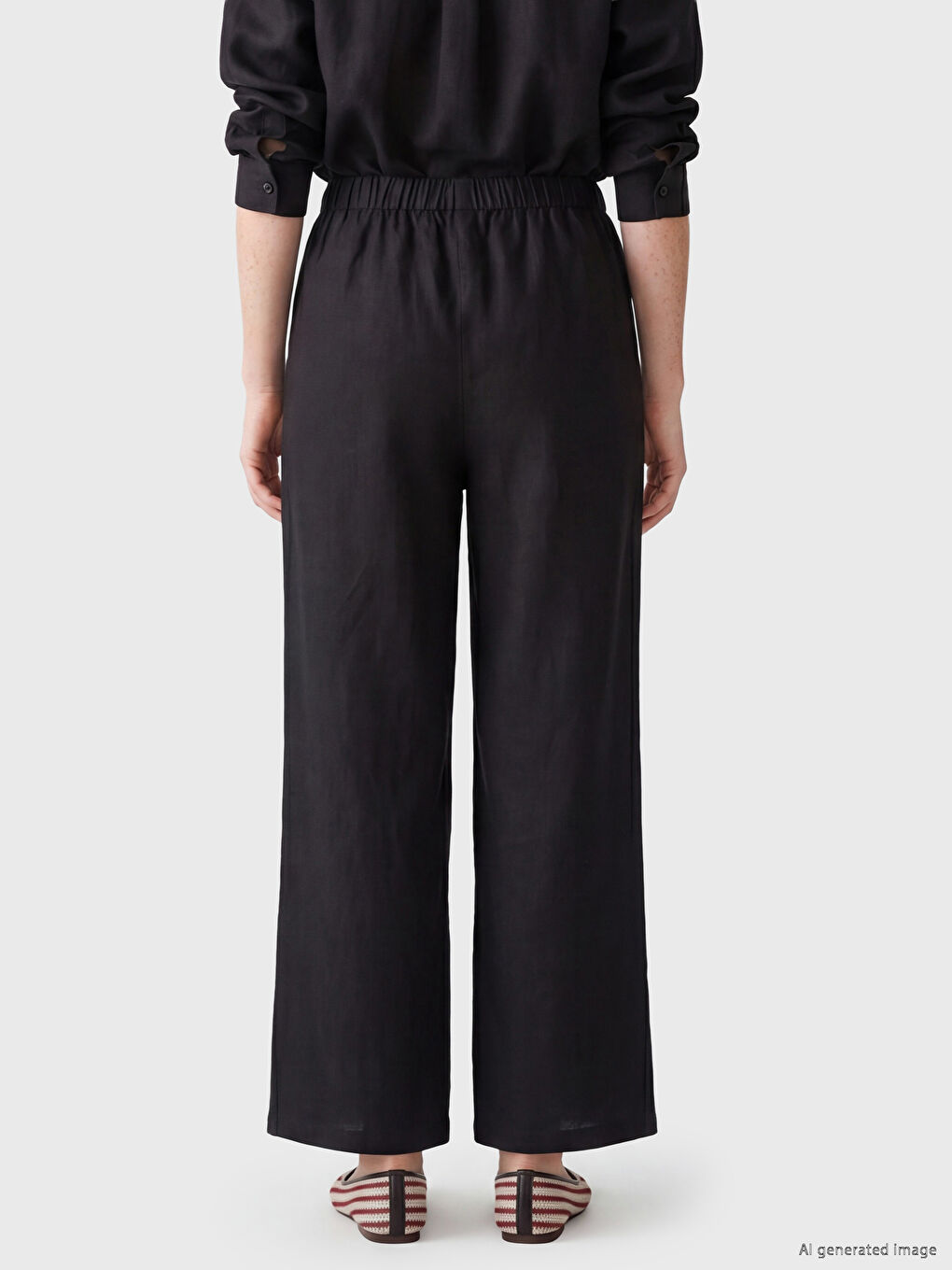 Elastic Waist Women's Linen Trousers-3