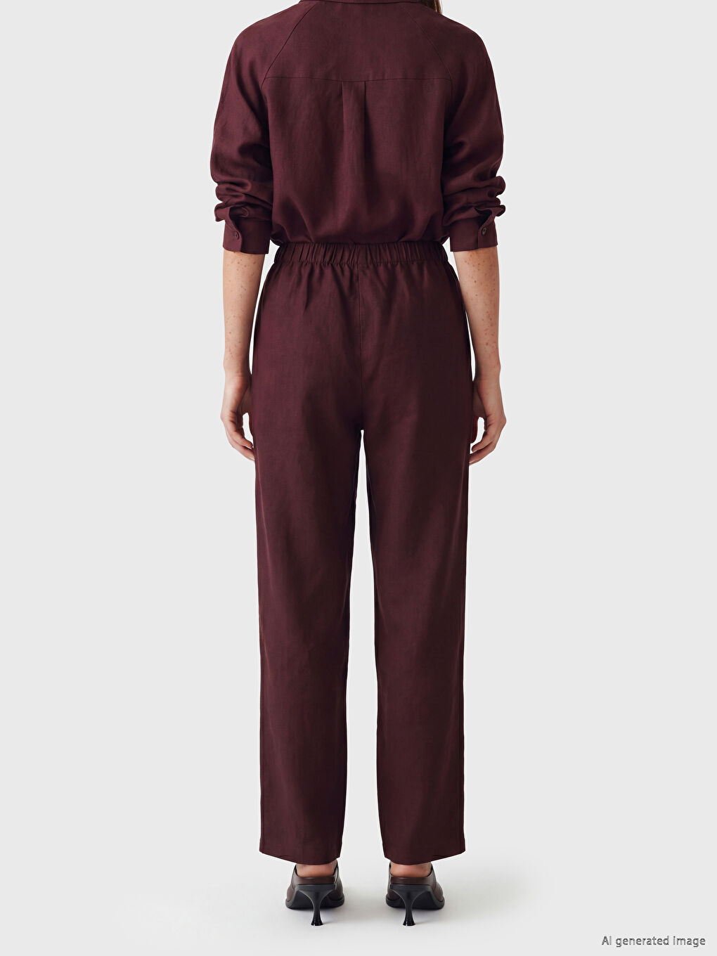 Elastic Waist Women's Linen Trousers-3