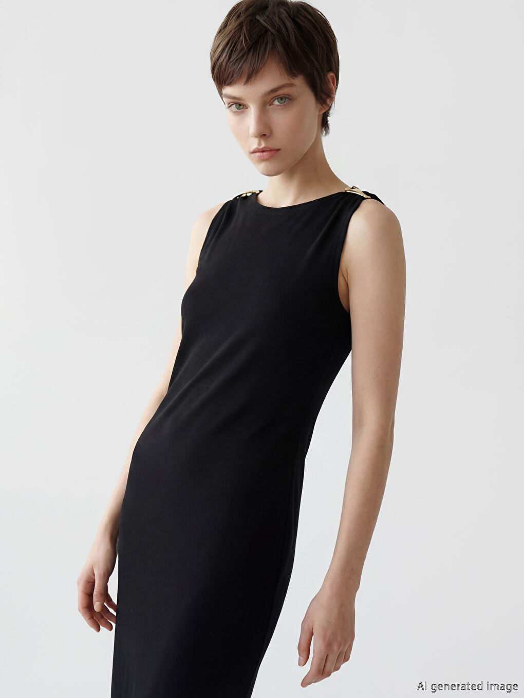 Siyah Bisiklet Yaka Elbise-2