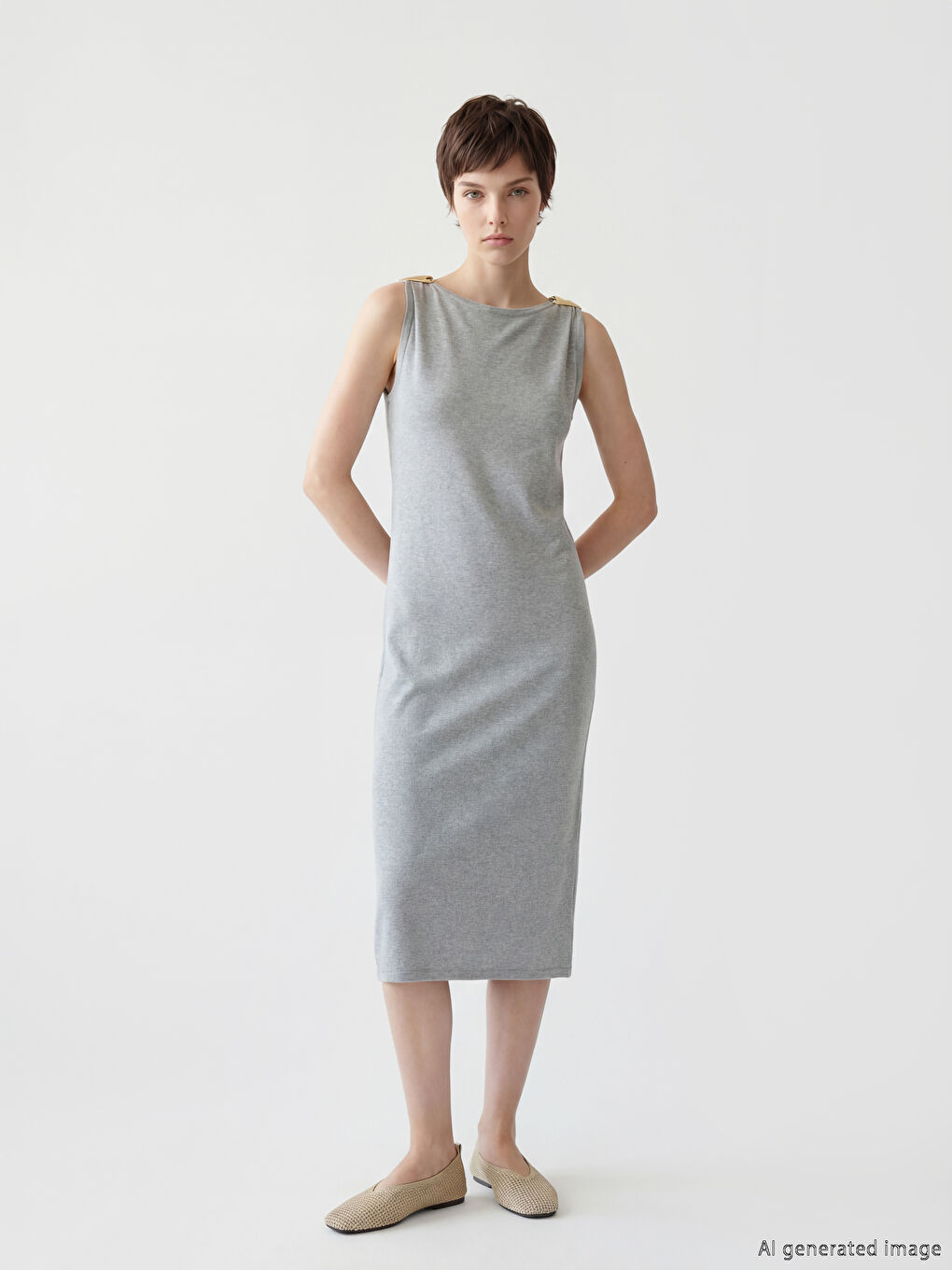 Gri Bisiklet Yaka Elbise