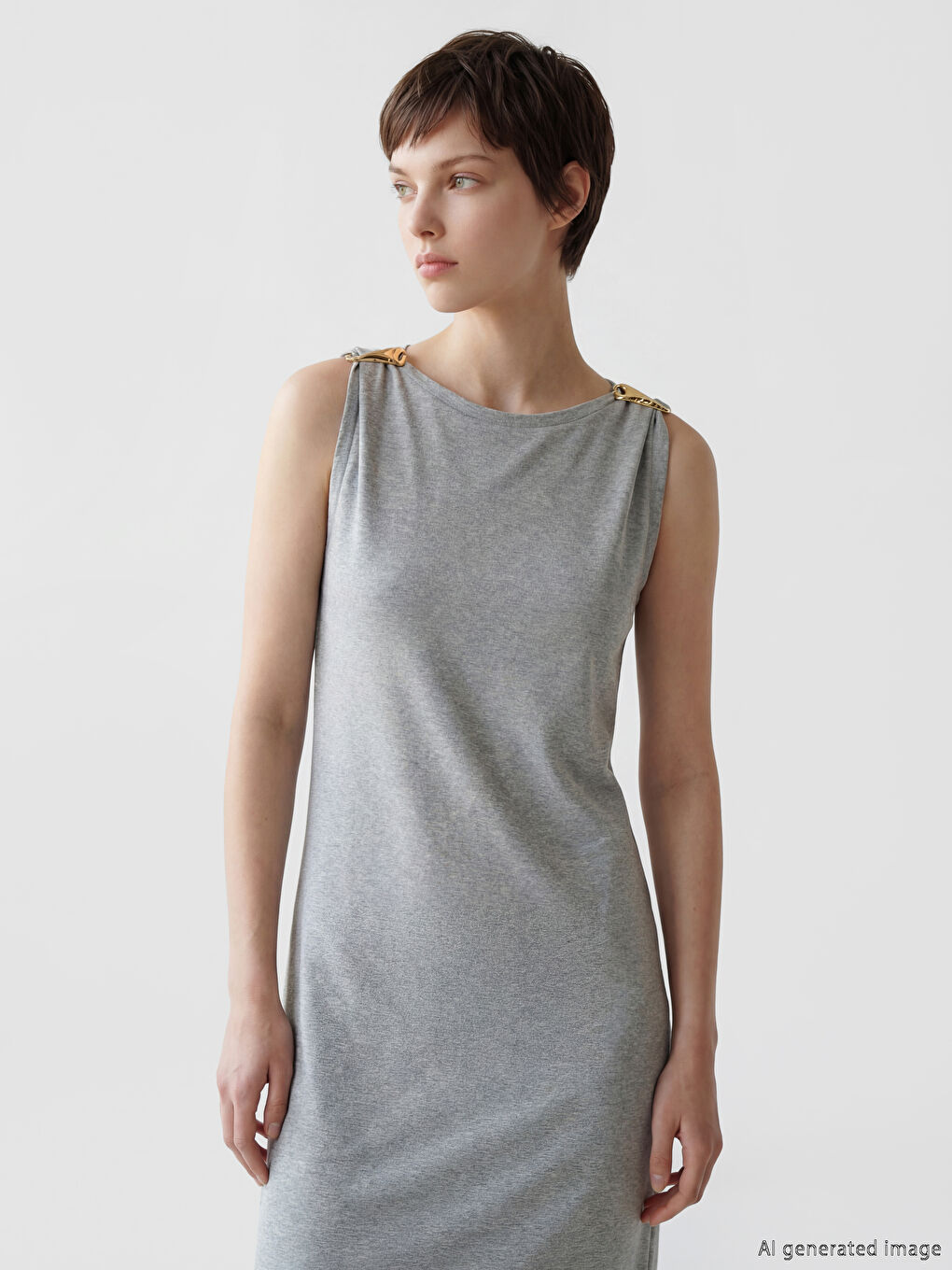 Gri Bisiklet Yaka Elbise-1