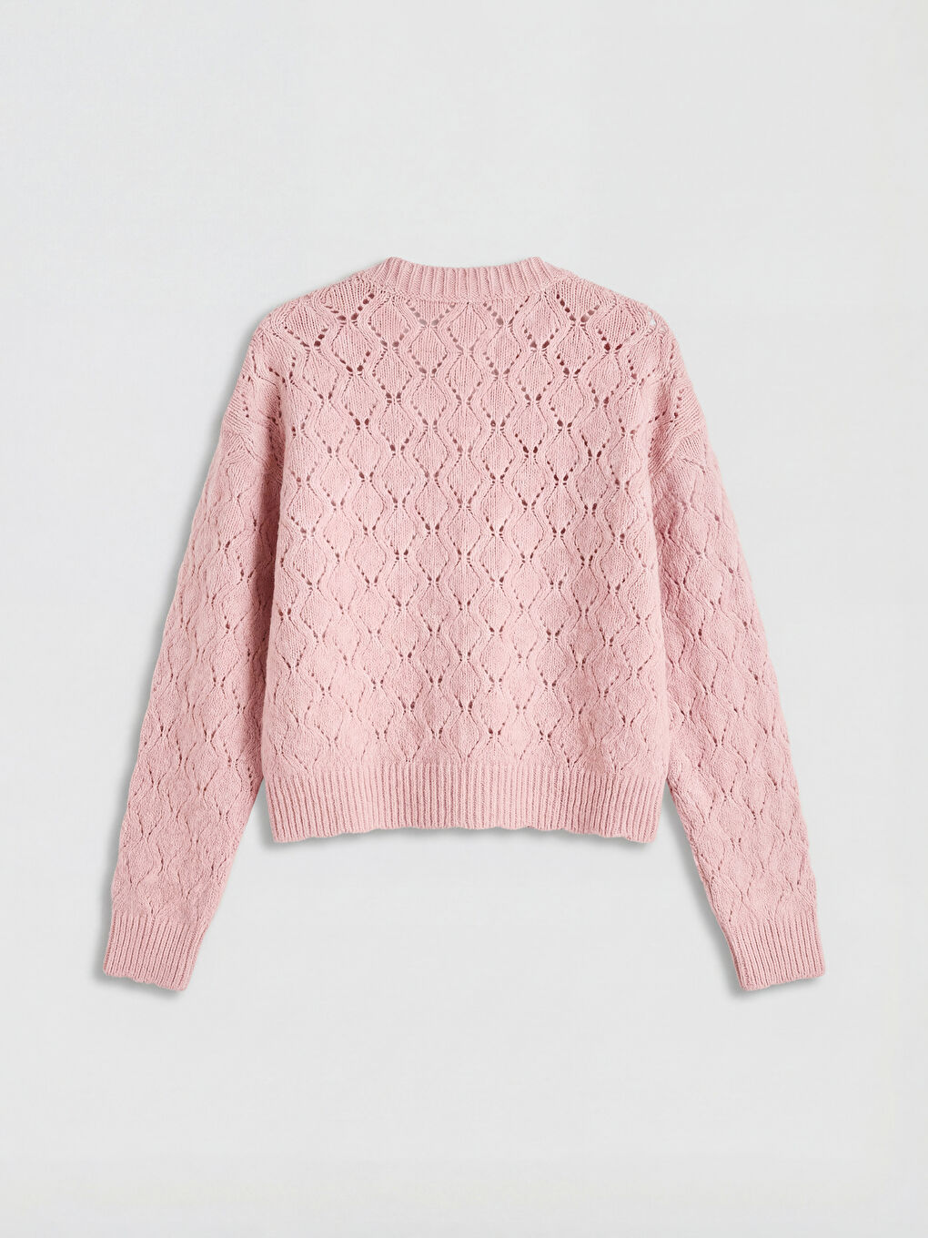 Pembe V Yaka Ajurlu Kadın Triko Hırka-1