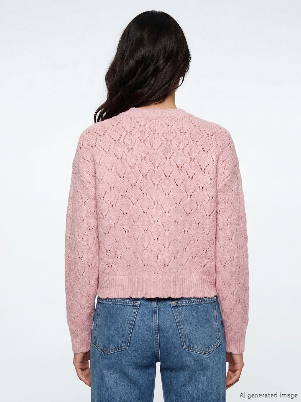 Pembe V Yaka Ajurlu Kadın Triko Hırka-2