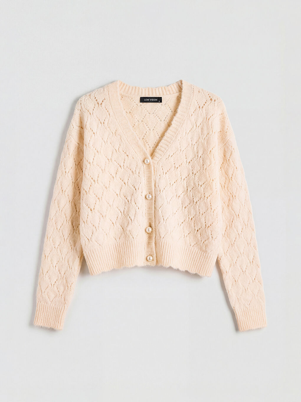 Sarı V Yaka Ajurlu Kadın Triko Hırka