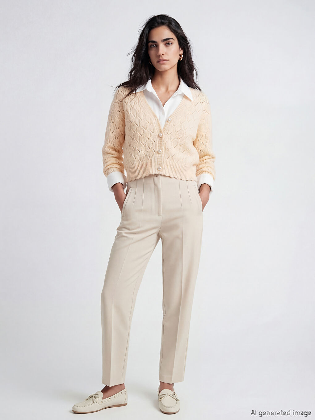 Sarı V Yaka Ajurlu Kadın Triko Hırka-1