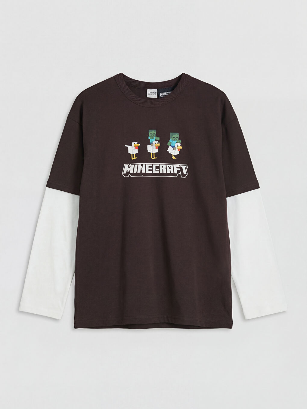 Kahverengi Bisiklet Yaka Minecraft Baskılı Erkek Çocuk Tişört