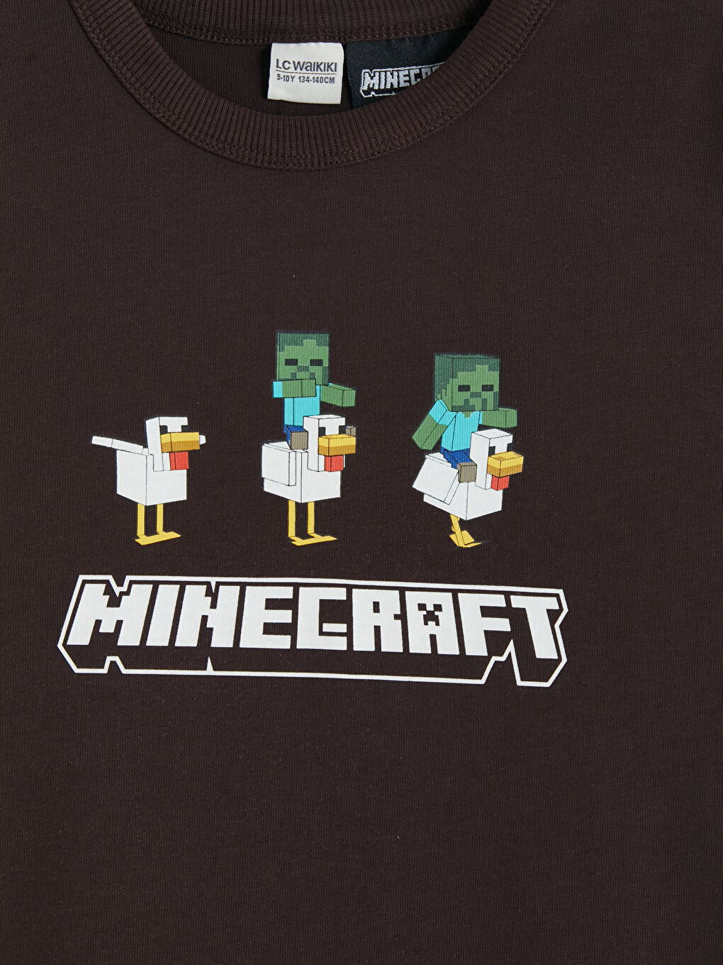 Kahverengi Bisiklet Yaka Minecraft Baskılı Erkek Çocuk Tişört-2