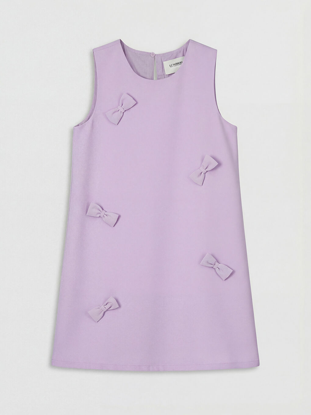 Lila Bisiklet Yaka Fiyonk Detaylı Kız Çocuk Elbise