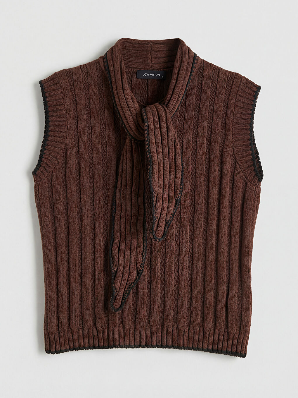 Kahverengi Fular Yaka Kadın Triko Süveter