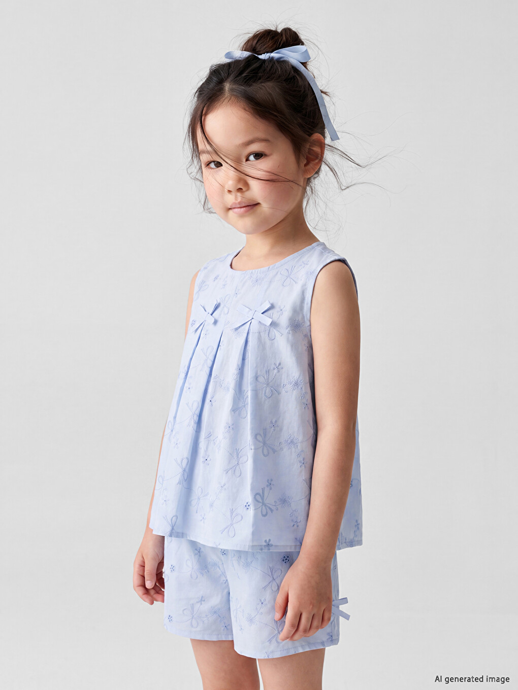 Bow Embroidered Girls' Shorts Set-3