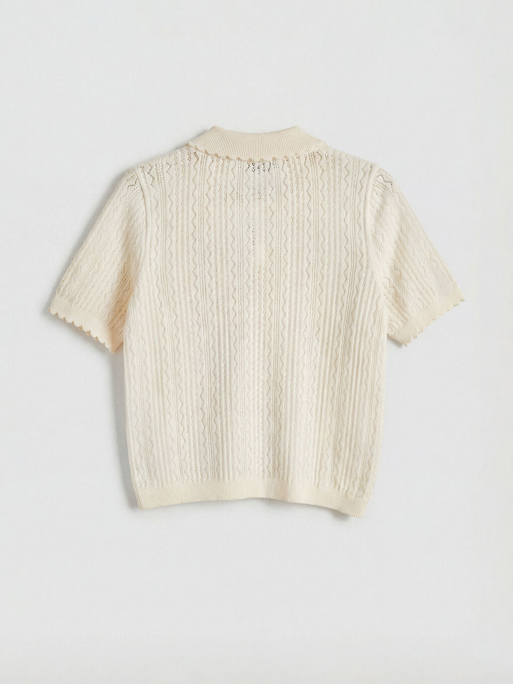 Ekru Polo Yaka Ajurlu Kadın Triko Kazak-5