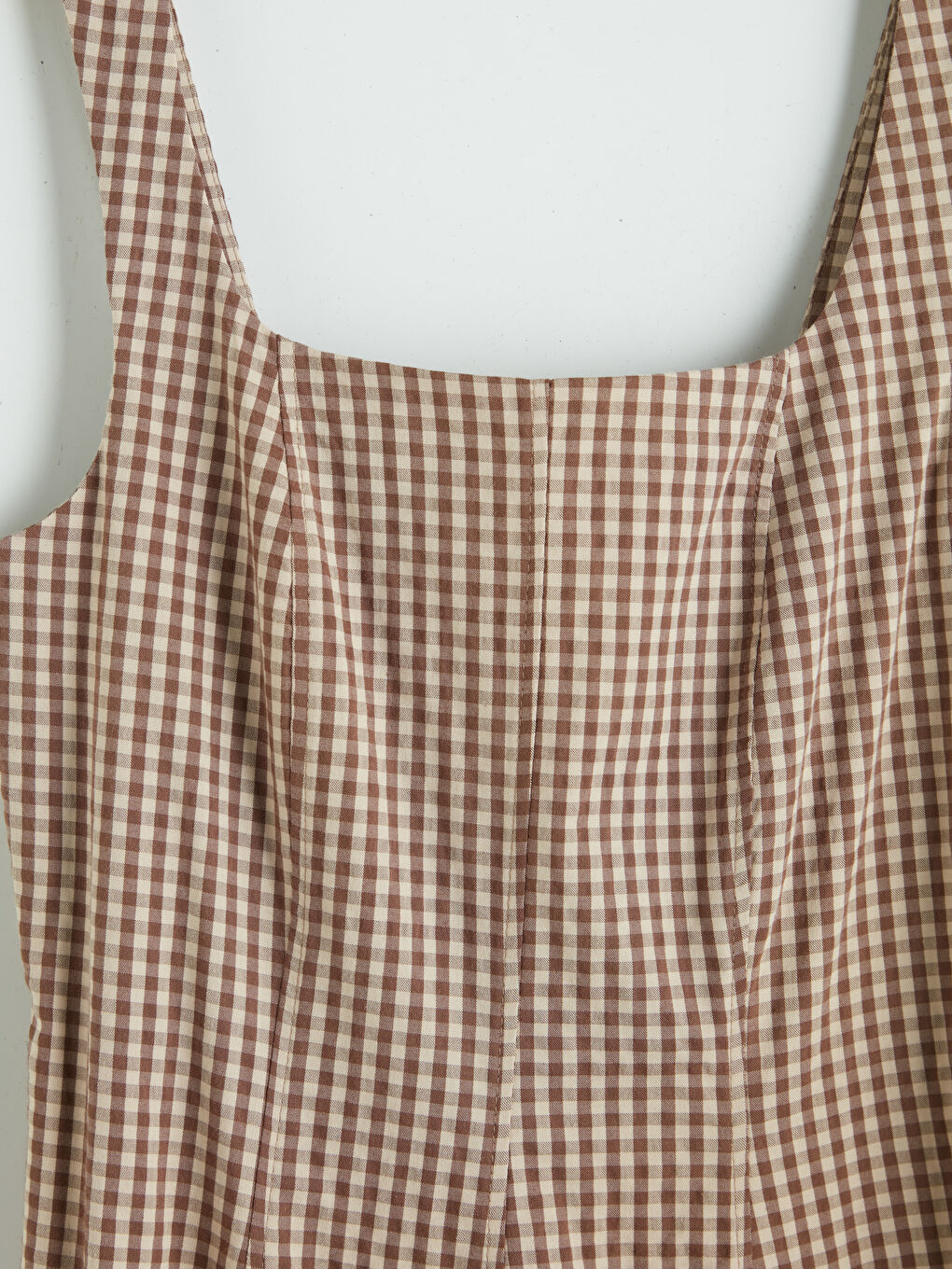 Kahverengi Kare Yaka Ekose Belden Oturtmalı Elbise-6