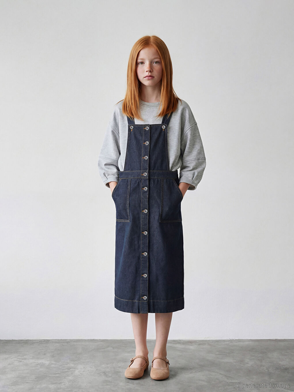 İndigo Kare Yaka Kız Çocuk Jean Salopet Elbise