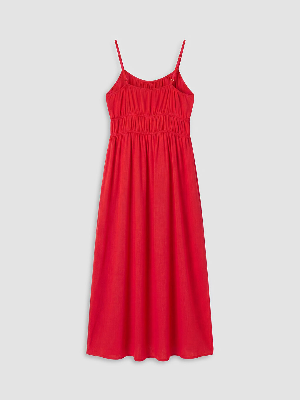 Kırmızı U Yaka İp Askılı Büzgülü Elbise-1