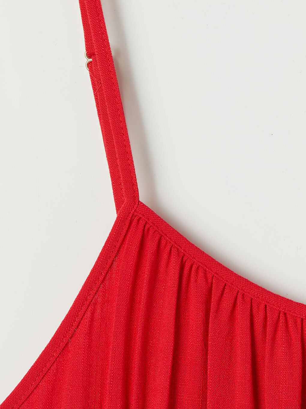 Kırmızı U Yaka İp Askılı Büzgülü Elbise-2