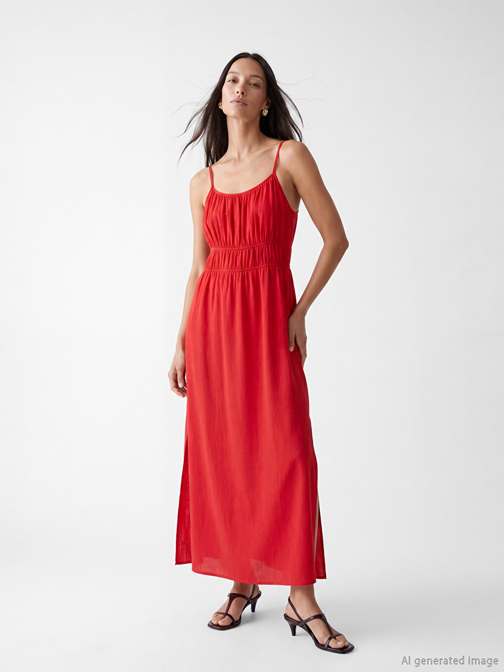 U Neck Strappy Ruched Dress