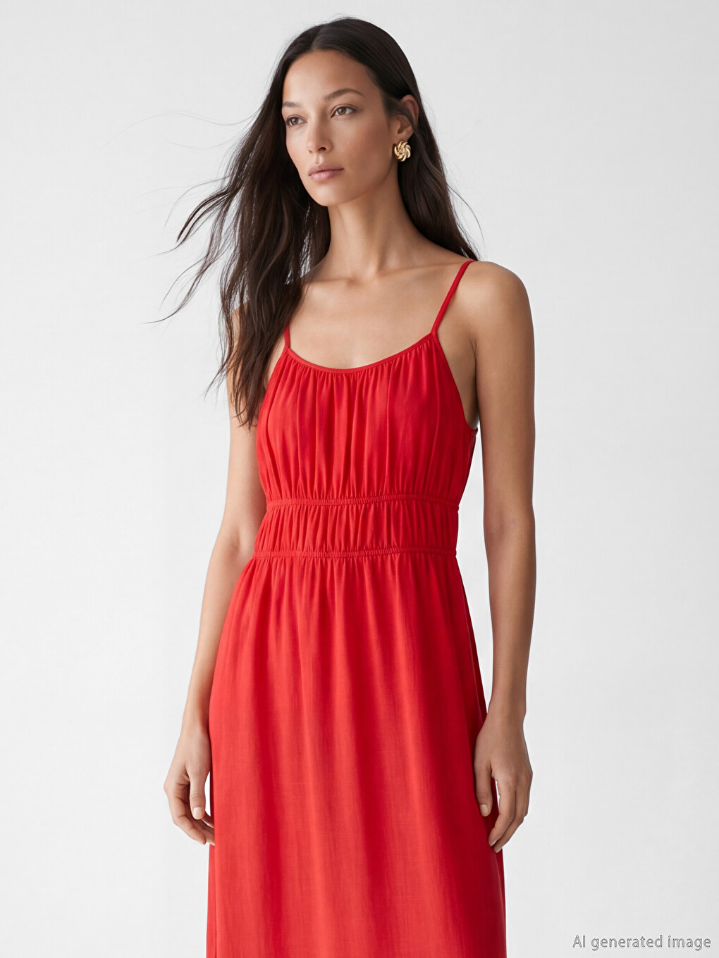 U Neck Strappy Ruched Dress-1