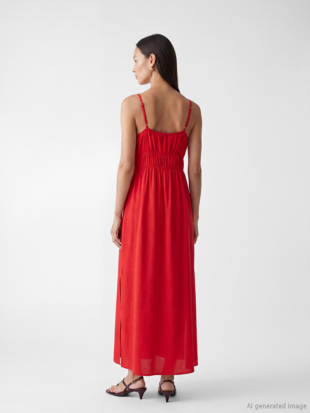U Neck Strappy Ruched Dress-3