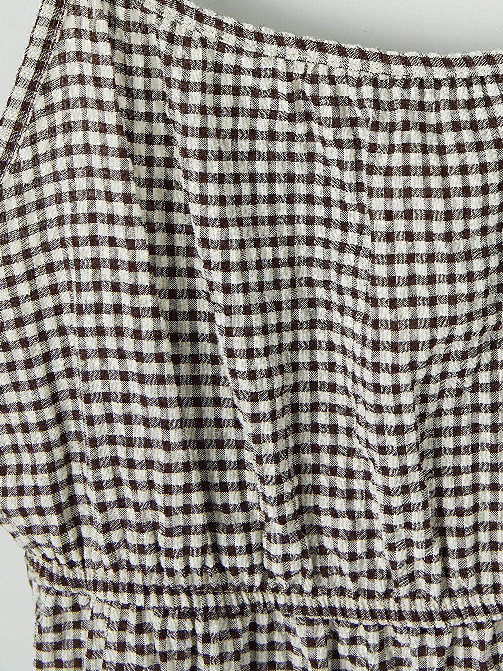 Kahverengi Kare Yaka Ekose İp Askılı Elbise-2