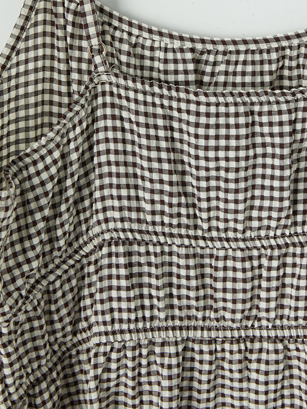 Kahverengi Kare Yaka Ekose İp Askılı Elbise-3