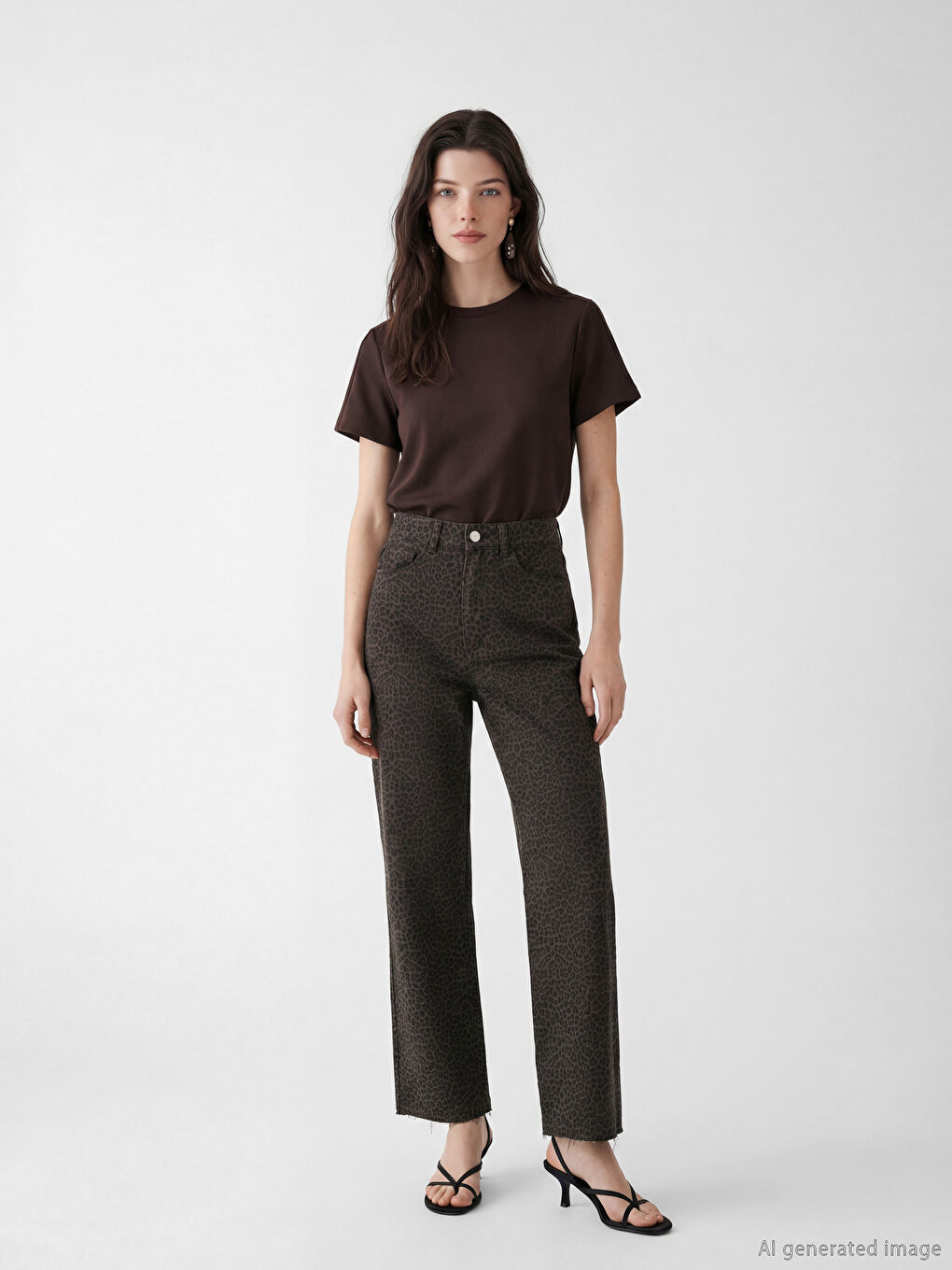 Kahverengi Bisiklet Yaka Soft Touch Kadın Tişört-1