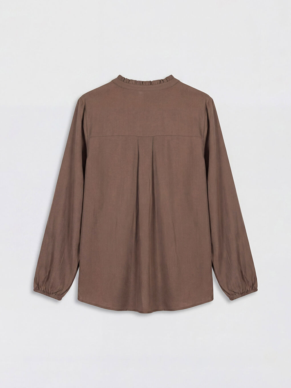 Kahverengi Fırfırlı Kaçık Yaka Bluz-1