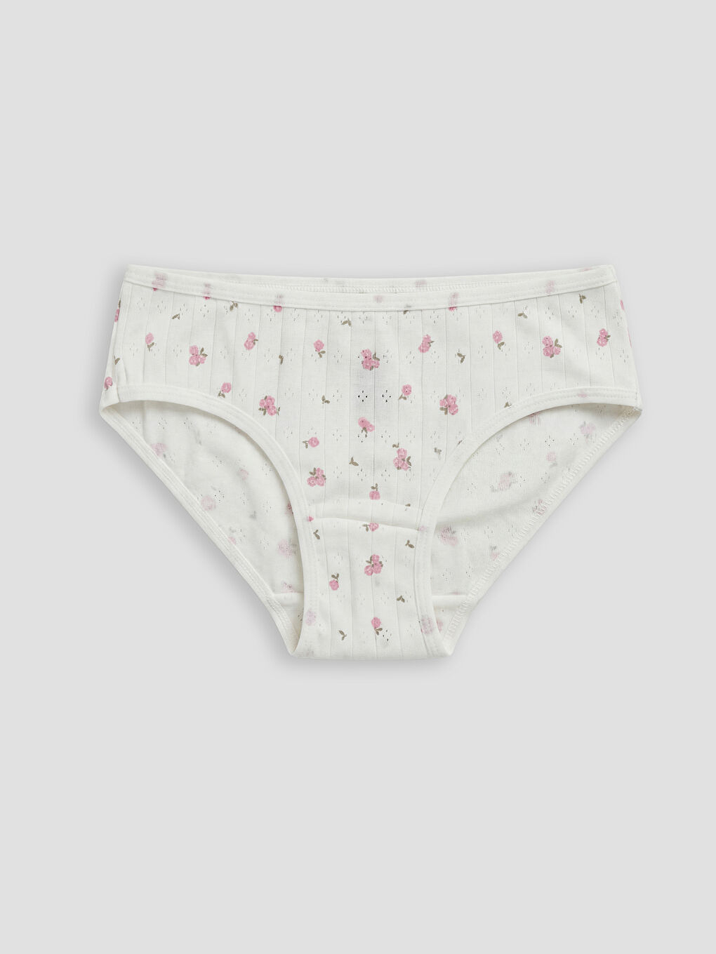 Ekru Çiçek Desenli ve Nakışlı Kız Çocuk 3'lü Külot-2