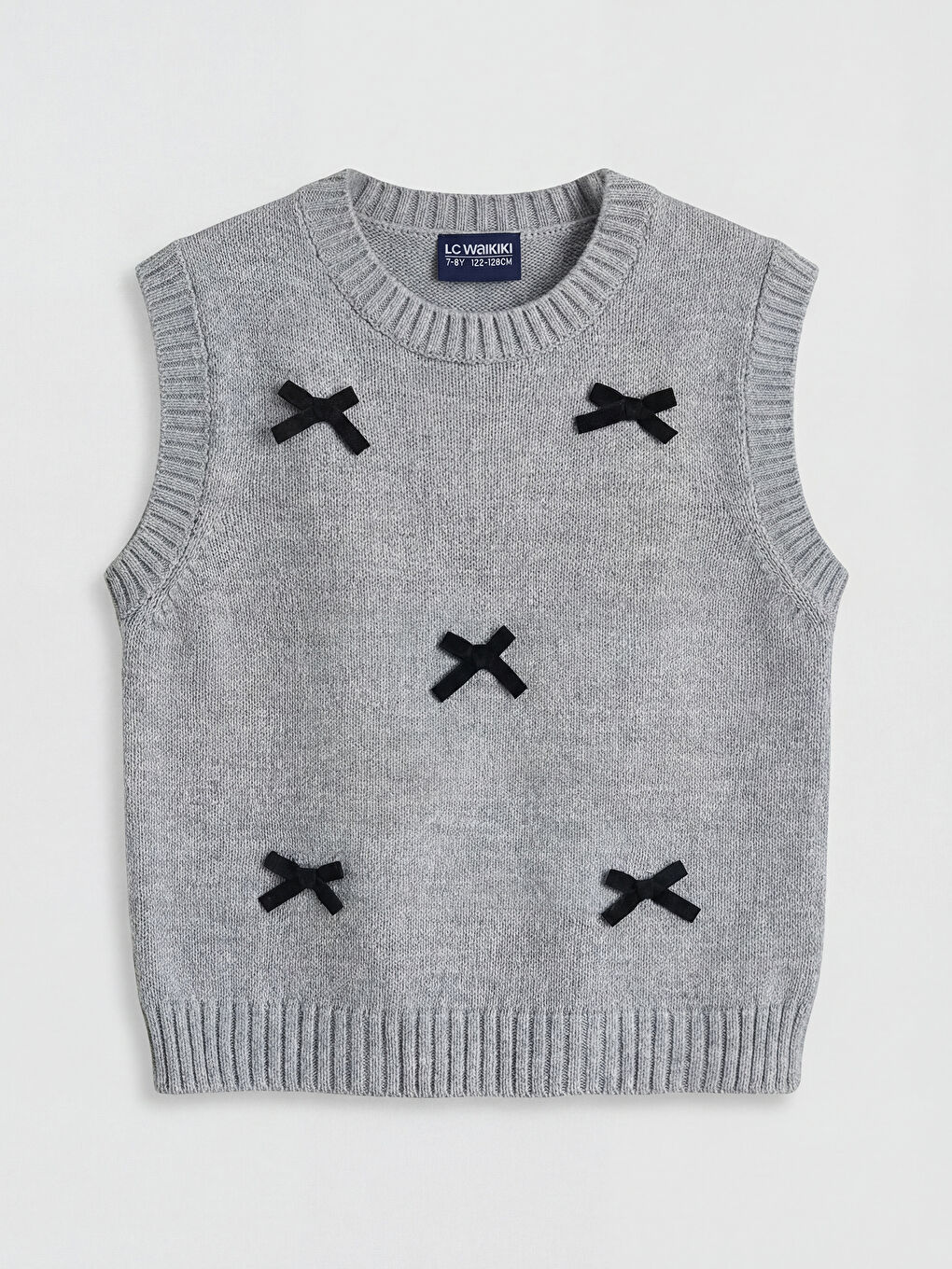 Antrasit Bisiklet Yaka Fiyonklu Kız Çocuk Triko Süveter