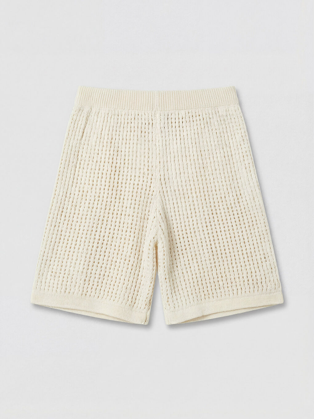 Bej Beli Lastikli Dantelli Kadın Şort-1