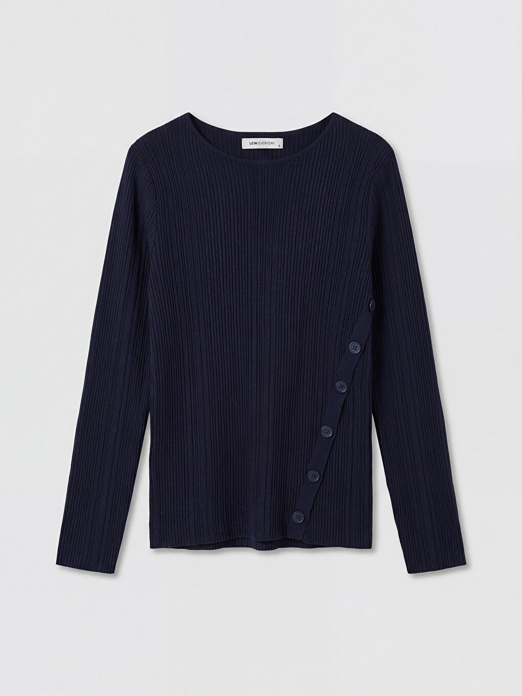 Lacivert Bisiklet Yaka Fitilli Kadın Triko Kazak-4