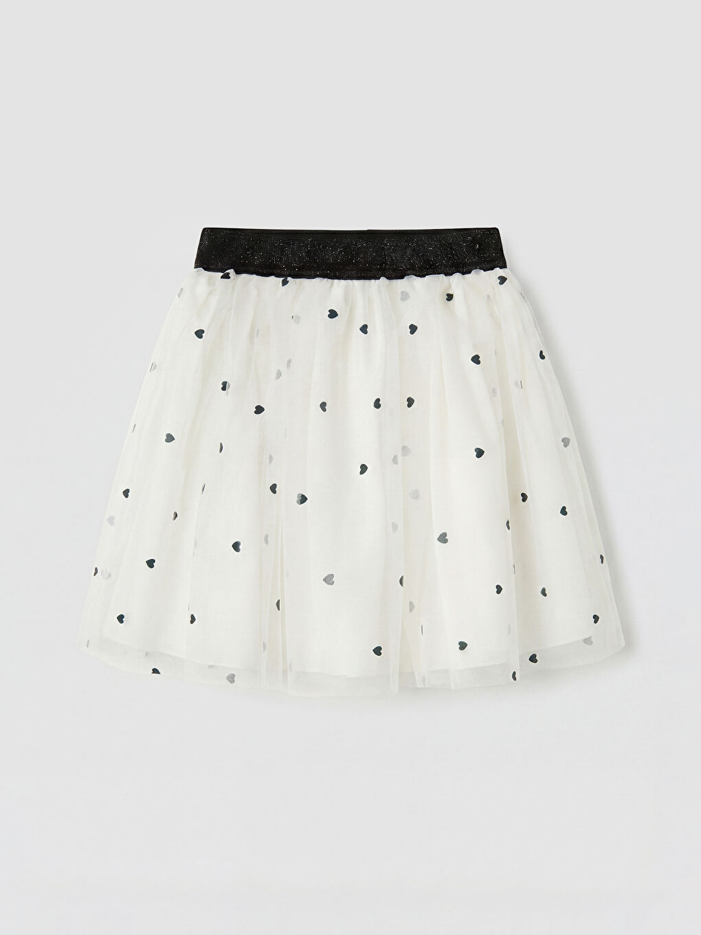 Beyaz Kalp Baskılı Tüllü Kız Çocuk Takım-3