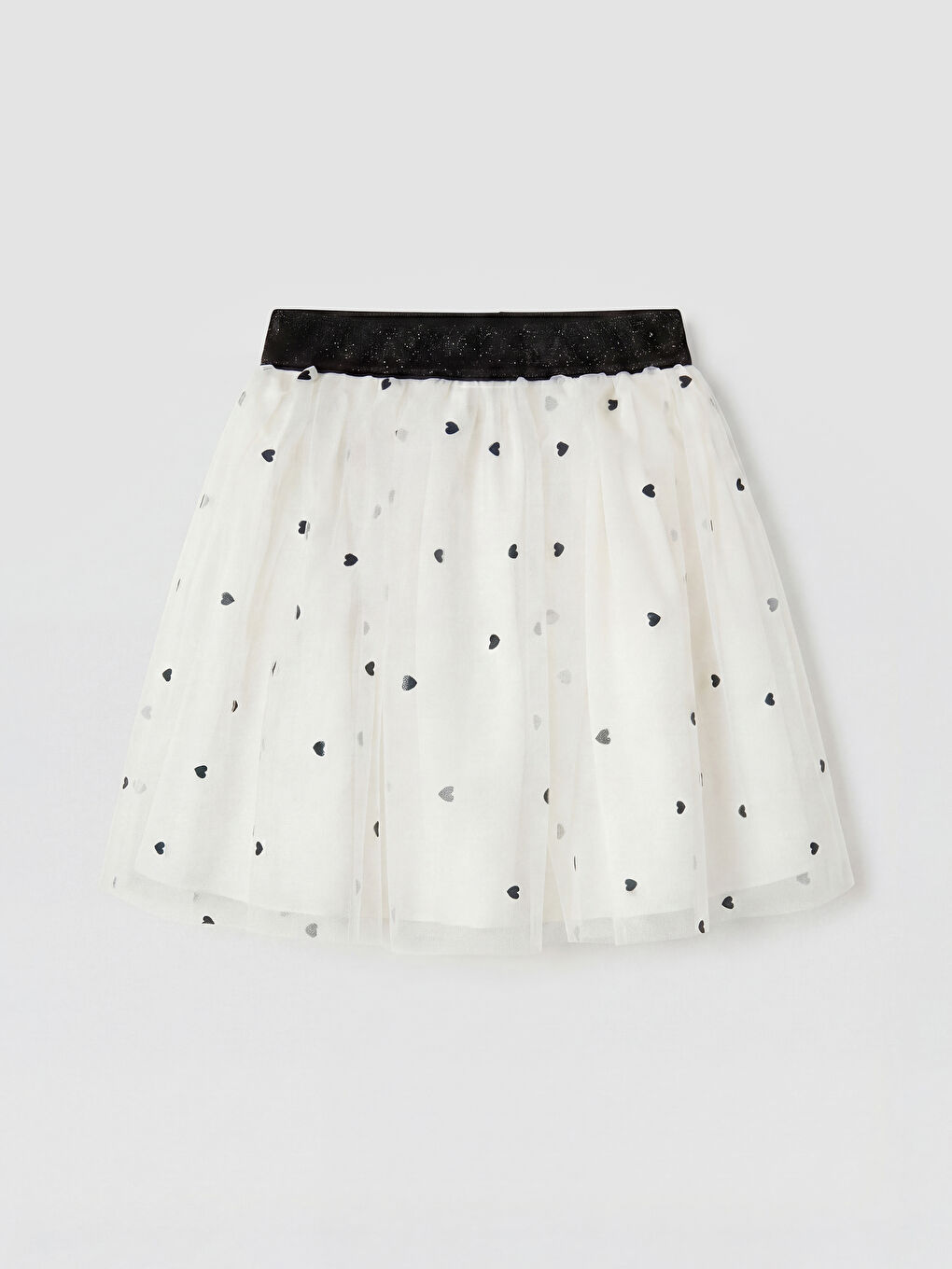 Beyaz Kalp Baskılı Tüllü Kız Çocuk Takım-4