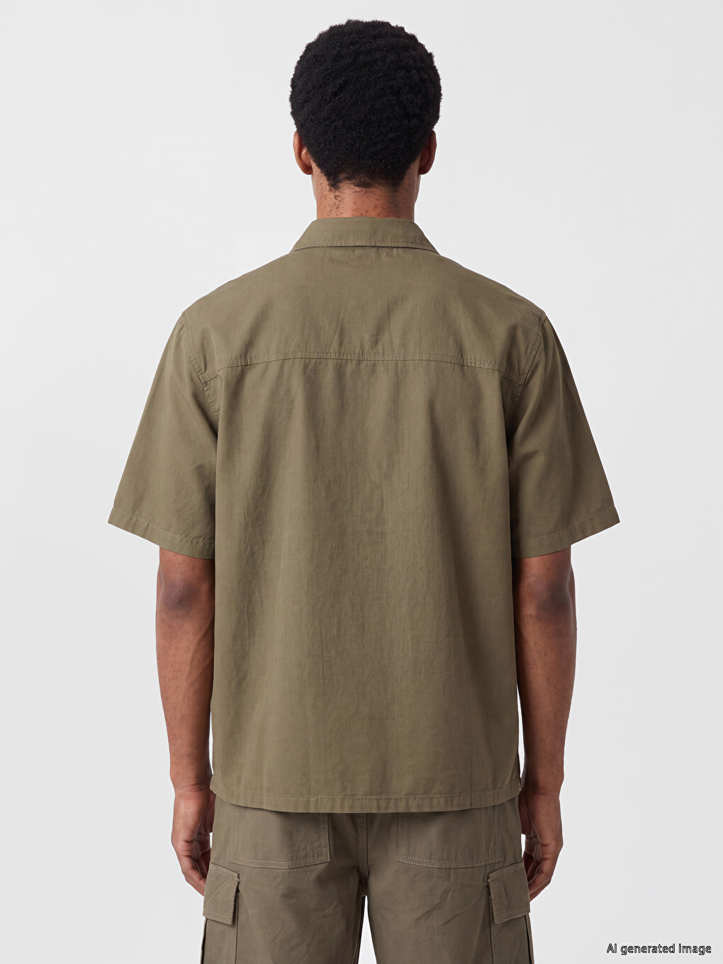 Haki Relax Fit Poplin Erkek Gömlek-3