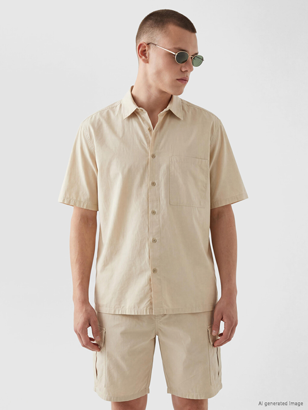 Bej Relax Fit Poplin Erkek Gömlek