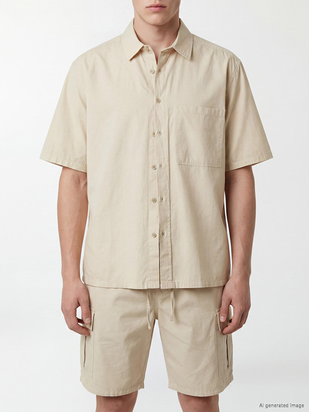Bej Relax Fit Poplin Erkek Gömlek-2