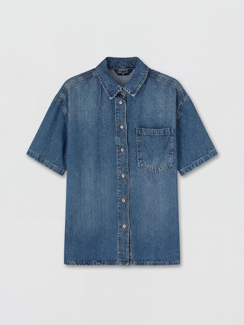 İndigo Oversize Kadın Jean Gömlek-2