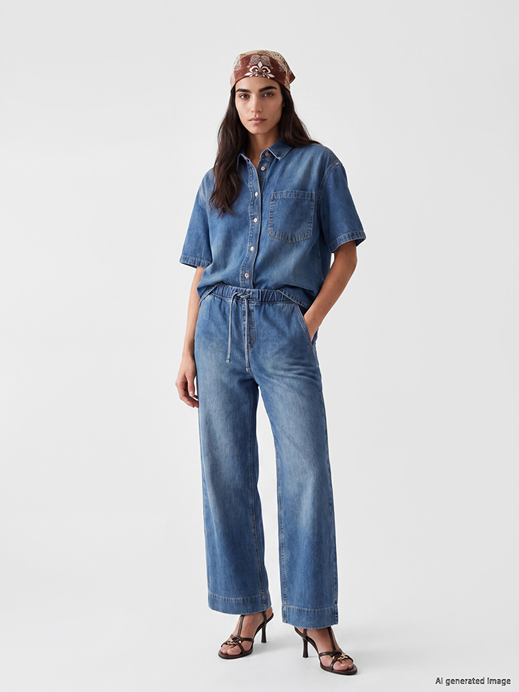 İndigo Oversize Kadın Jean Gömlek