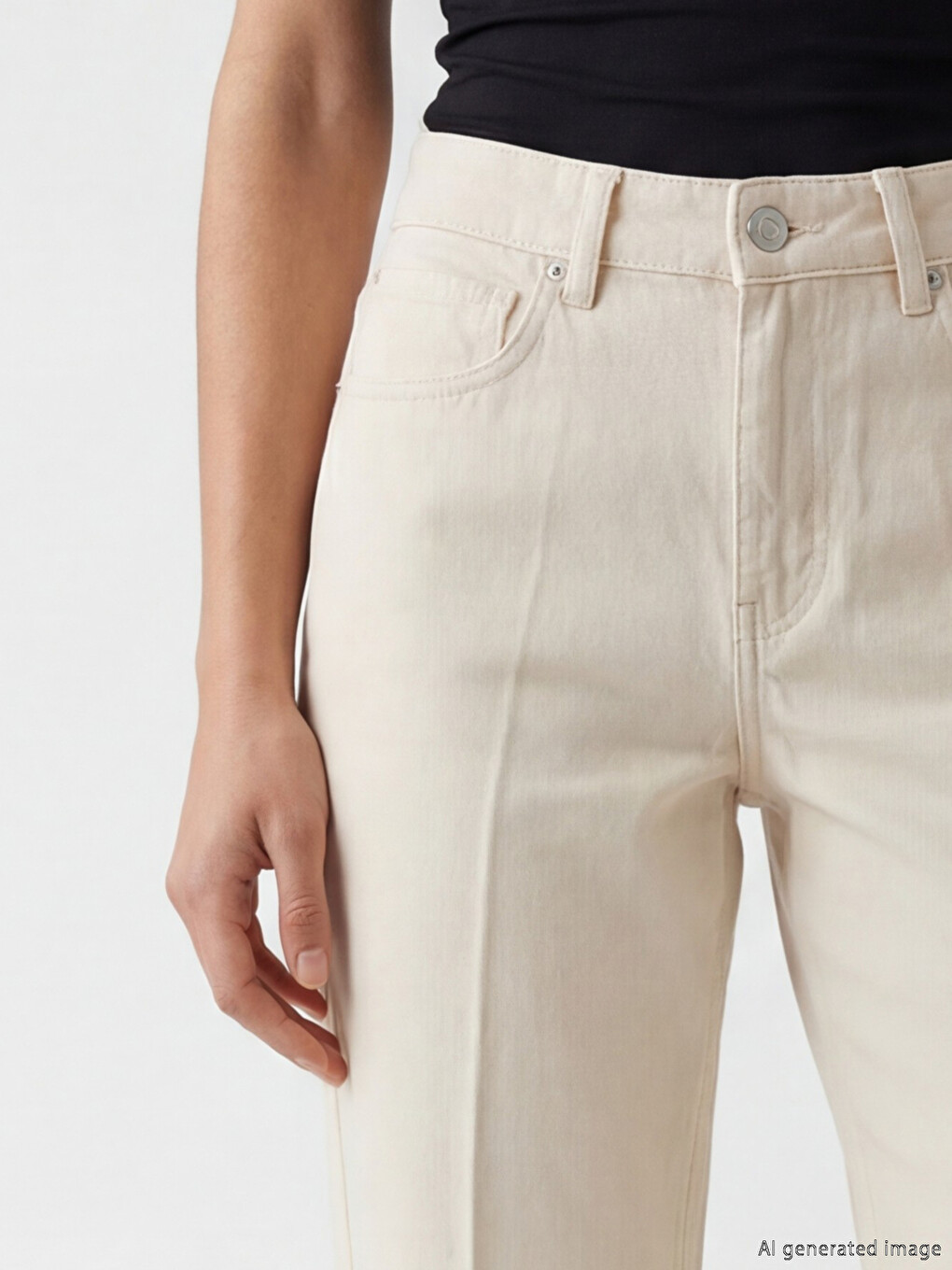 Ekru Barrel Fit Kadın Jean Pantolon-2