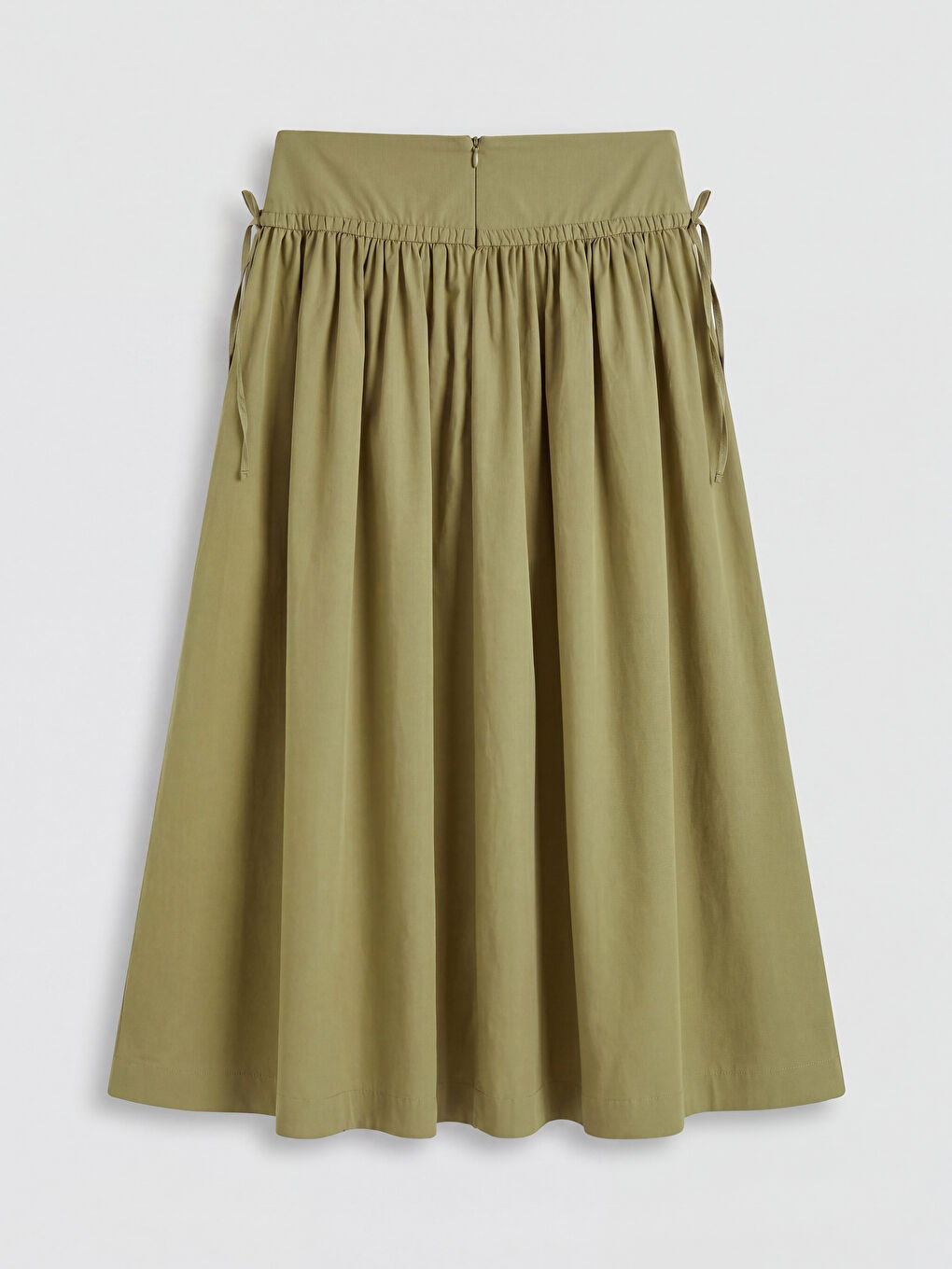 Yeşil Beli Fermuarlı Poplin Kloş Etek-1