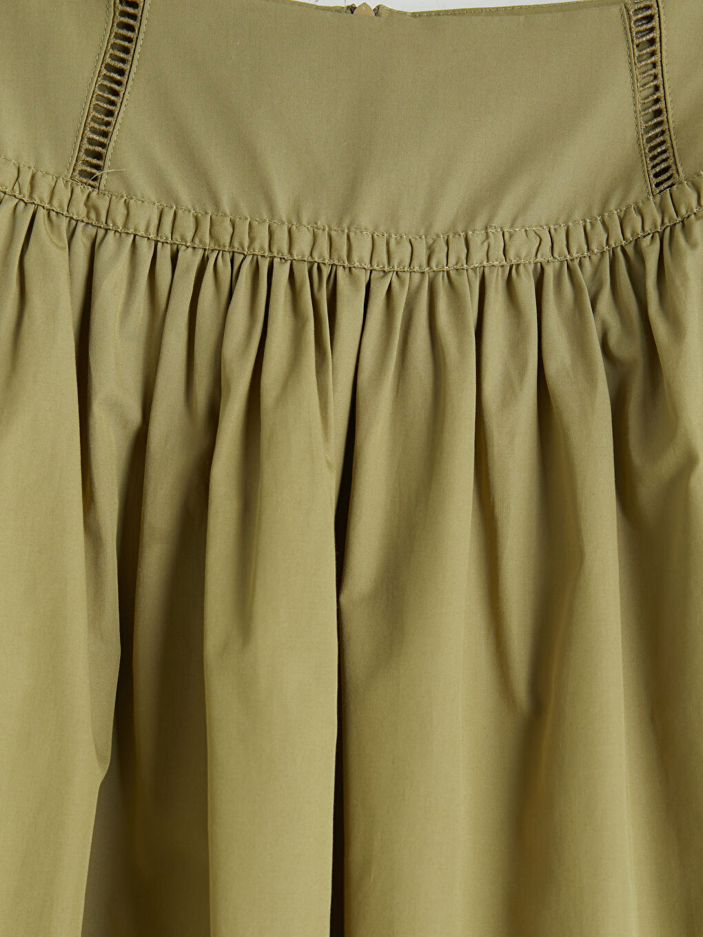 Yeşil Beli Fermuarlı Poplin Kloş Etek-2