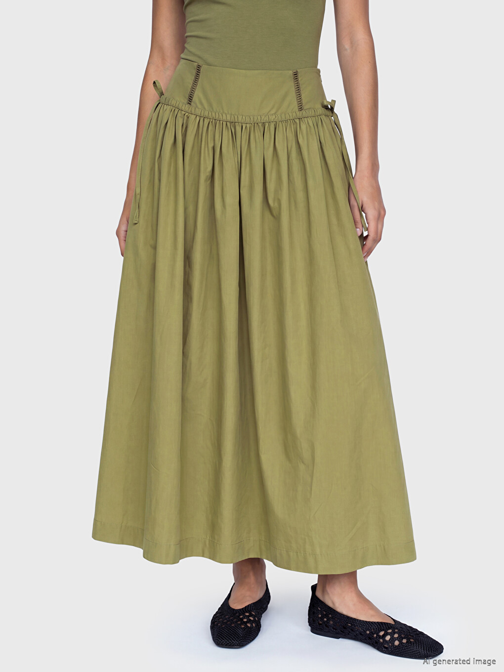 Waisted Zippered Poplin Flared Skirt-1