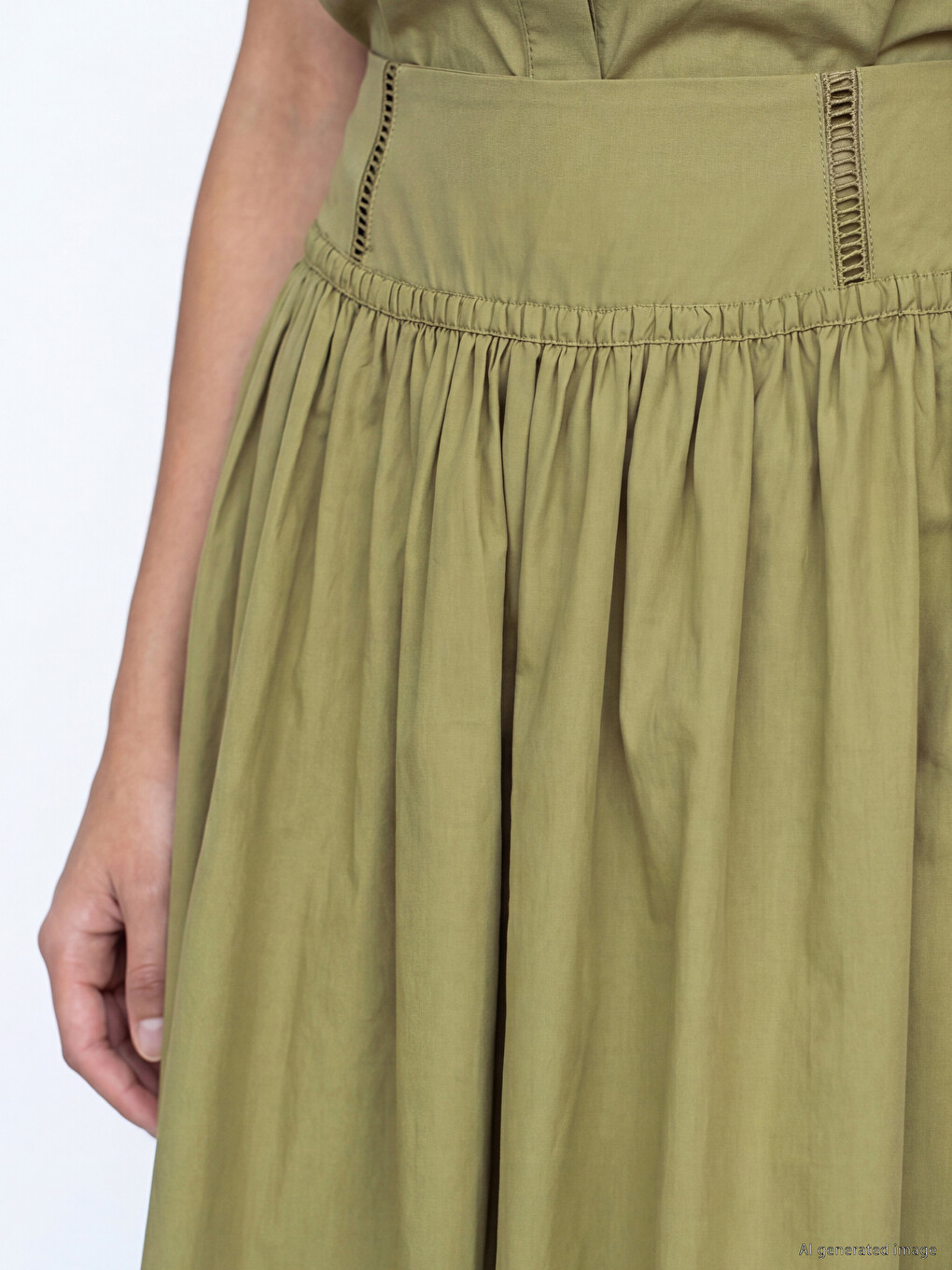 Waisted Zippered Poplin Flared Skirt-2