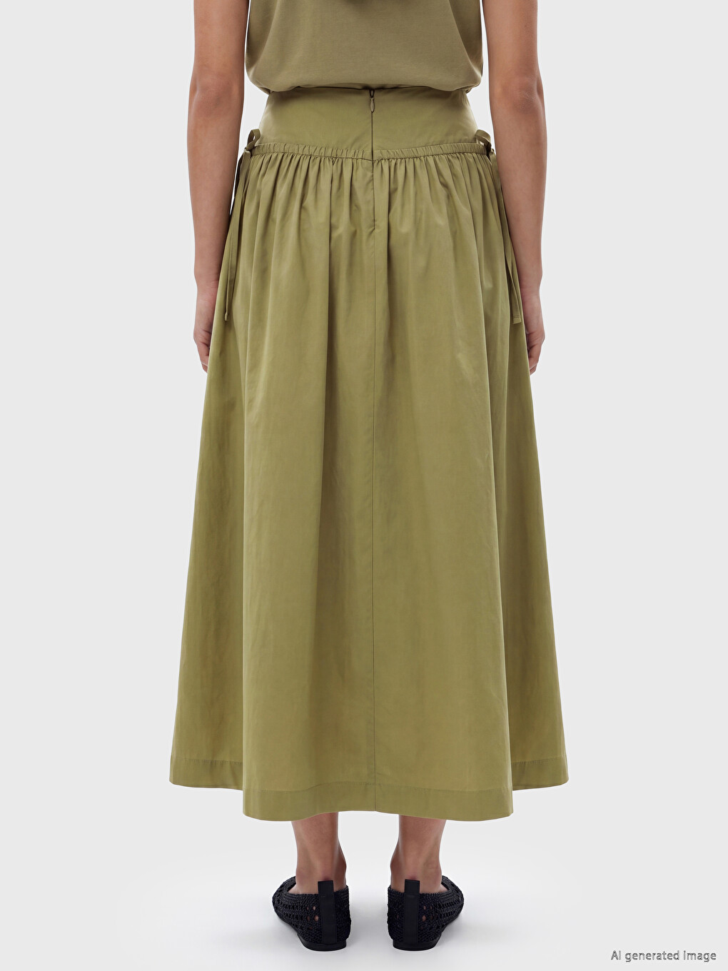Waisted Zippered Poplin Flared Skirt-3