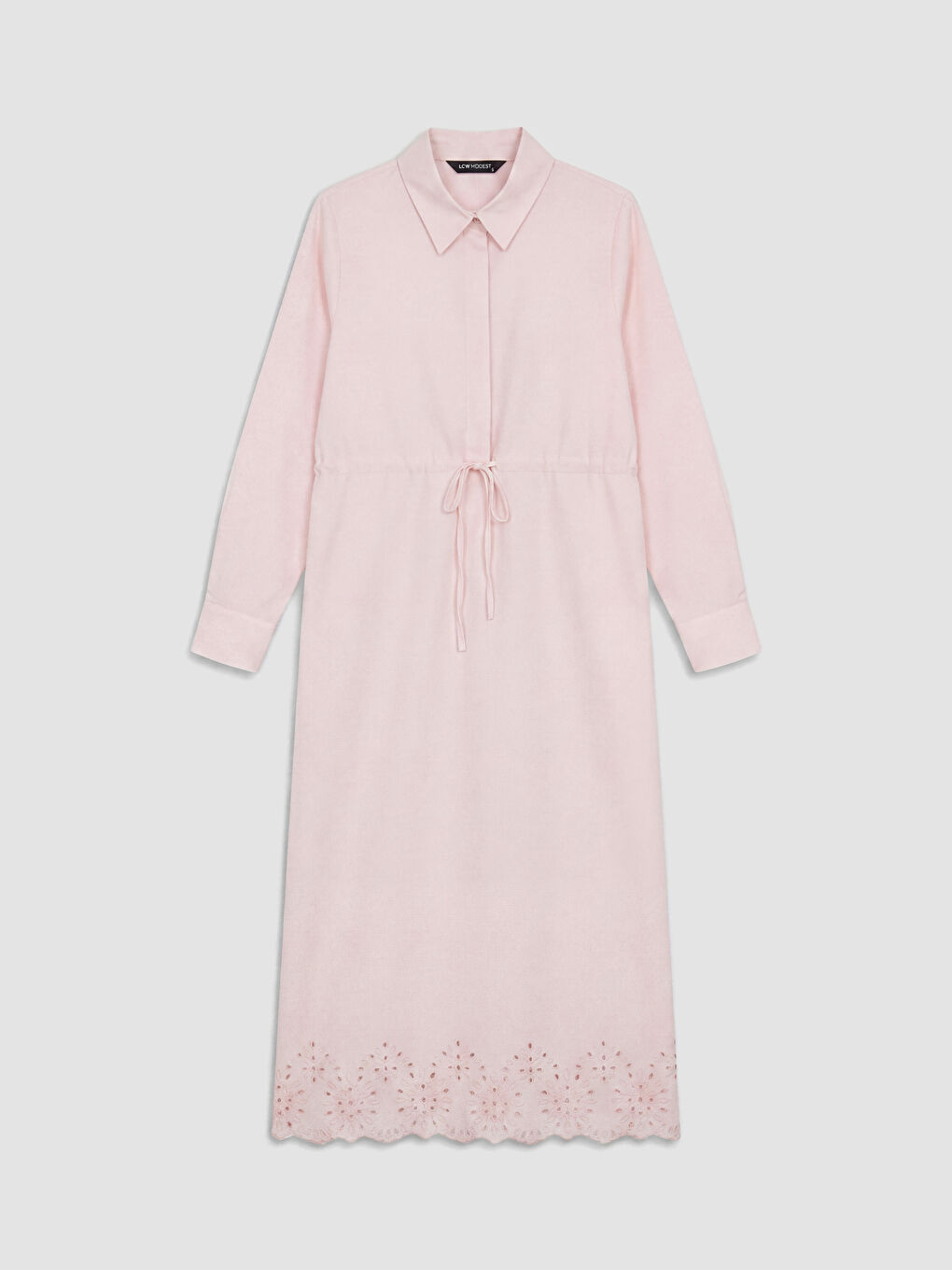 Pembe Gömlek Yaka Beli Bağcıklı Elbise