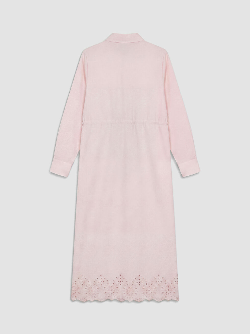 Pembe Gömlek Yaka Beli Bağcıklı Elbise-2