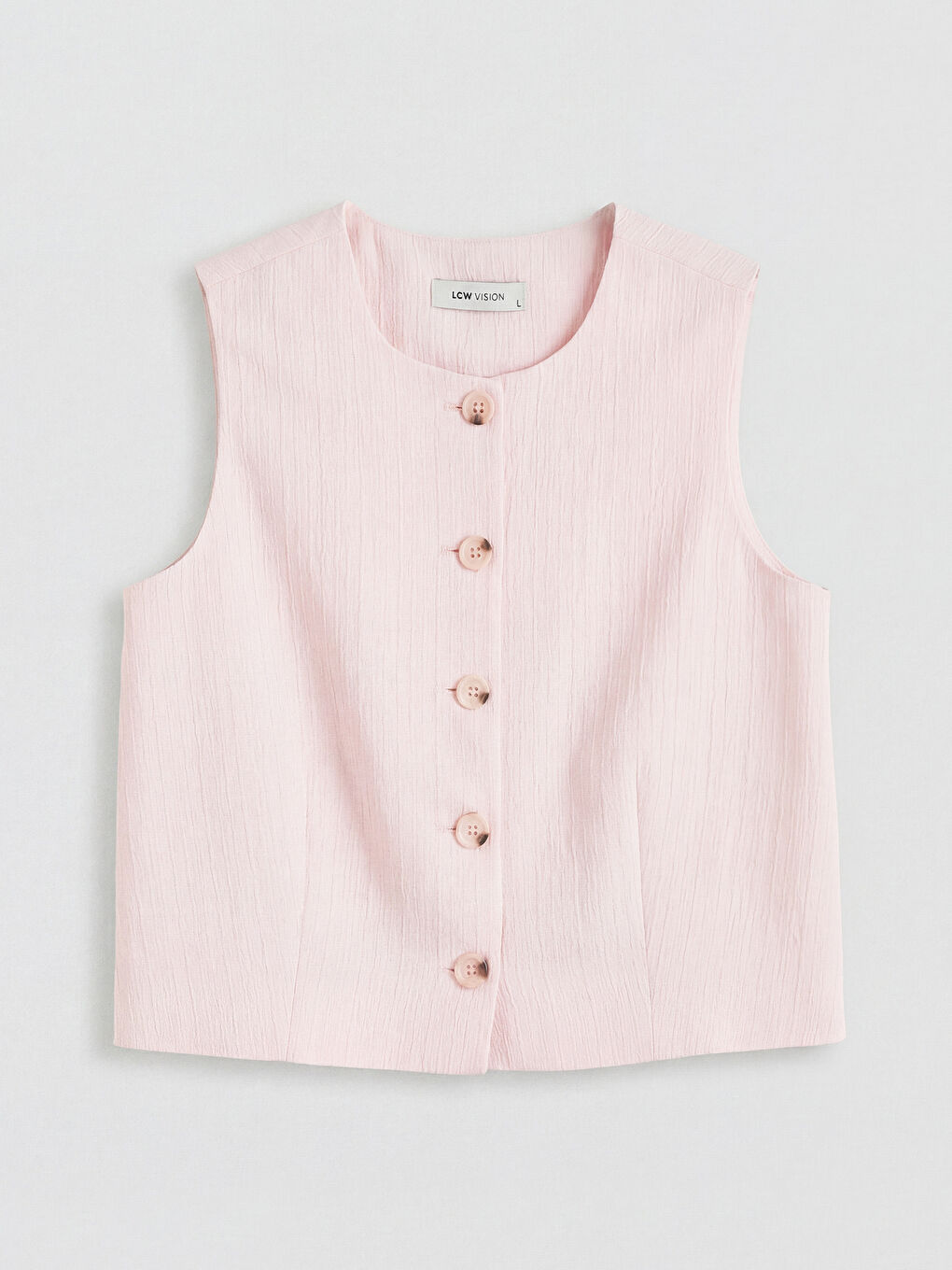 Pembe Bisiklet Yaka Kadın Klasik Yelek